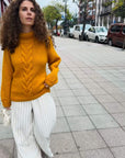 Knitted sweater. Cable knit sweater.