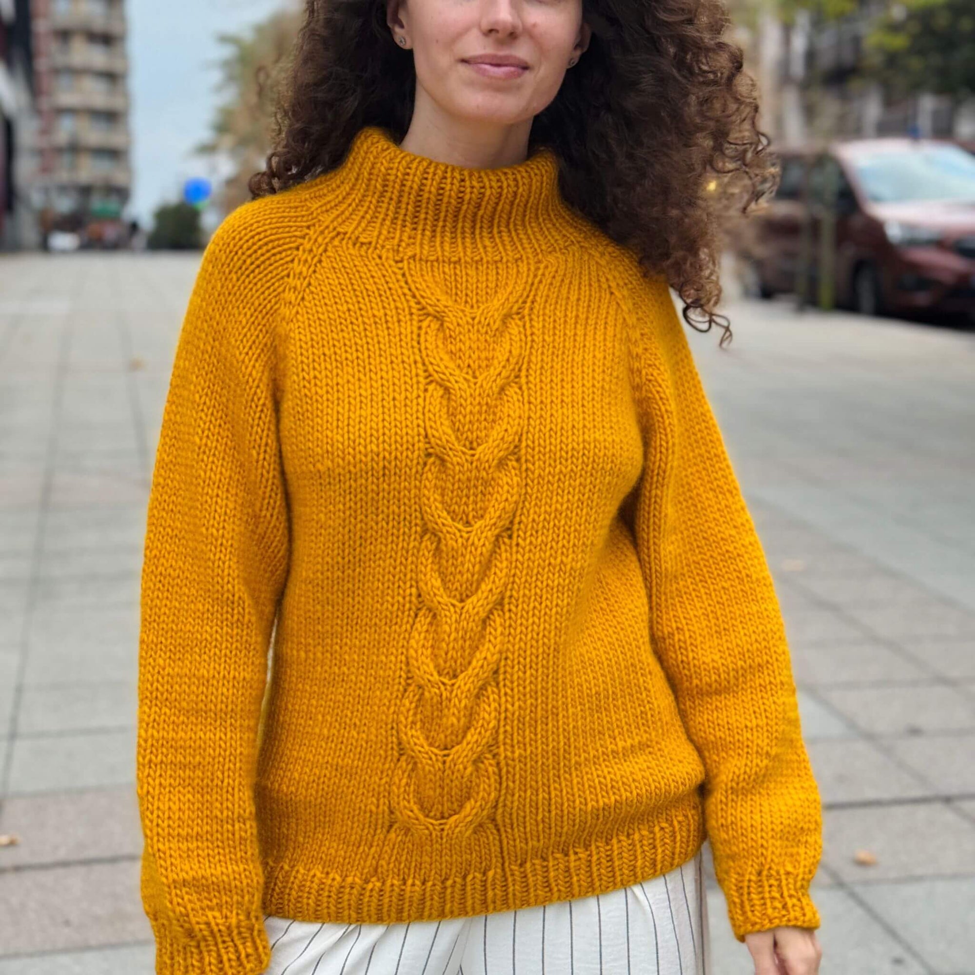 Knitted sweater. Cable knit sweater.