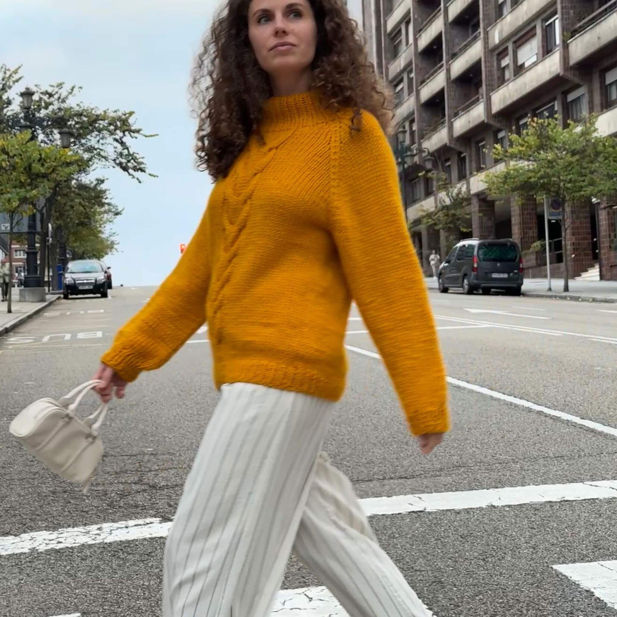 Knitted sweater. Cable knit sweater.