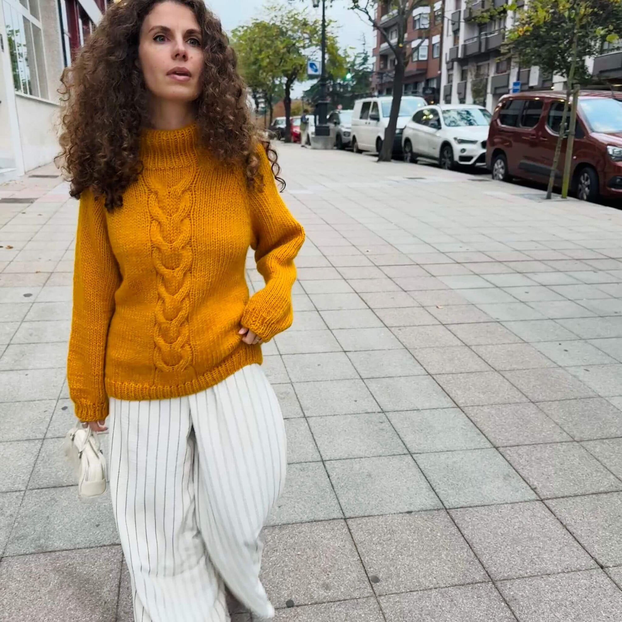 Knitted sweater. Cable knit sweater.