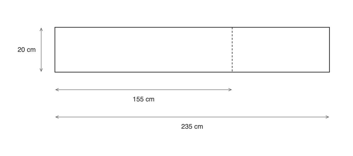 PERSONA scarf schematic: width 20 cm, length 155 cm or 235 cm