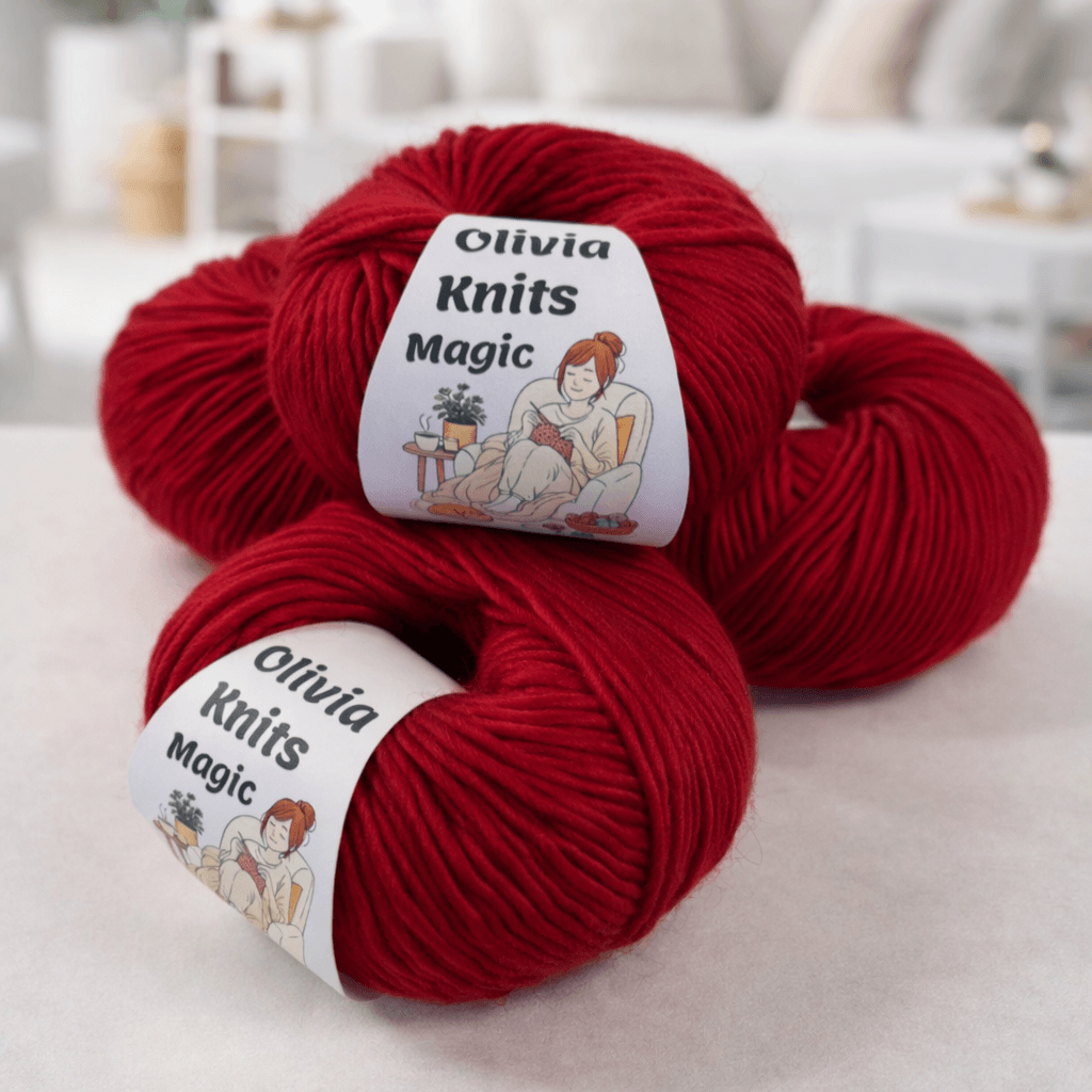Yarn with personalized labels. Cardinal Red 