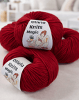 Yarn with personalized labels. Cardinal Red 