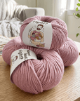 Yarn with personalized labels. Dusty Rose