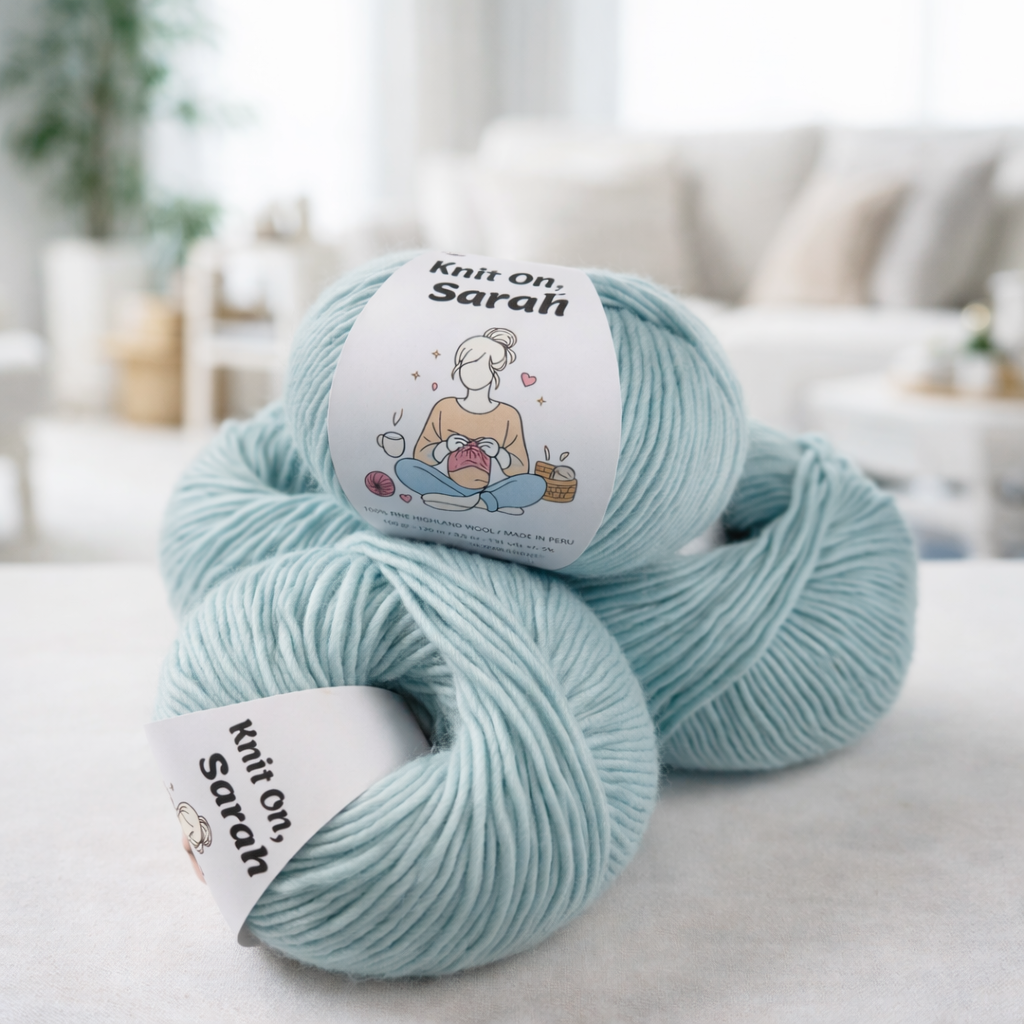 Yarn with personalized labels. Sky Blue