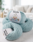 Yarn with personalized labels. Sky Blue